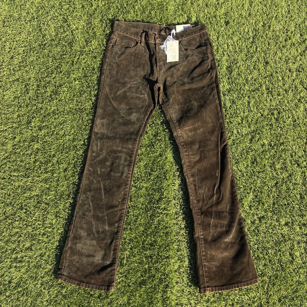 NWT MNML B577 32x33 Suede Flare Denim Brown Denim Flare Pants Slim Fit Bootcut